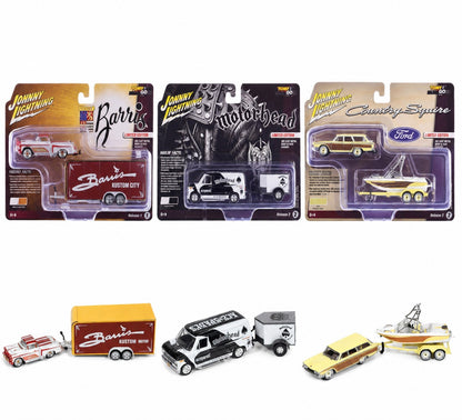 Johnny Lightning 1:64 1977 Ford Van avec petite remorque fermée – Black &amp; White – JLBT024-2-3
