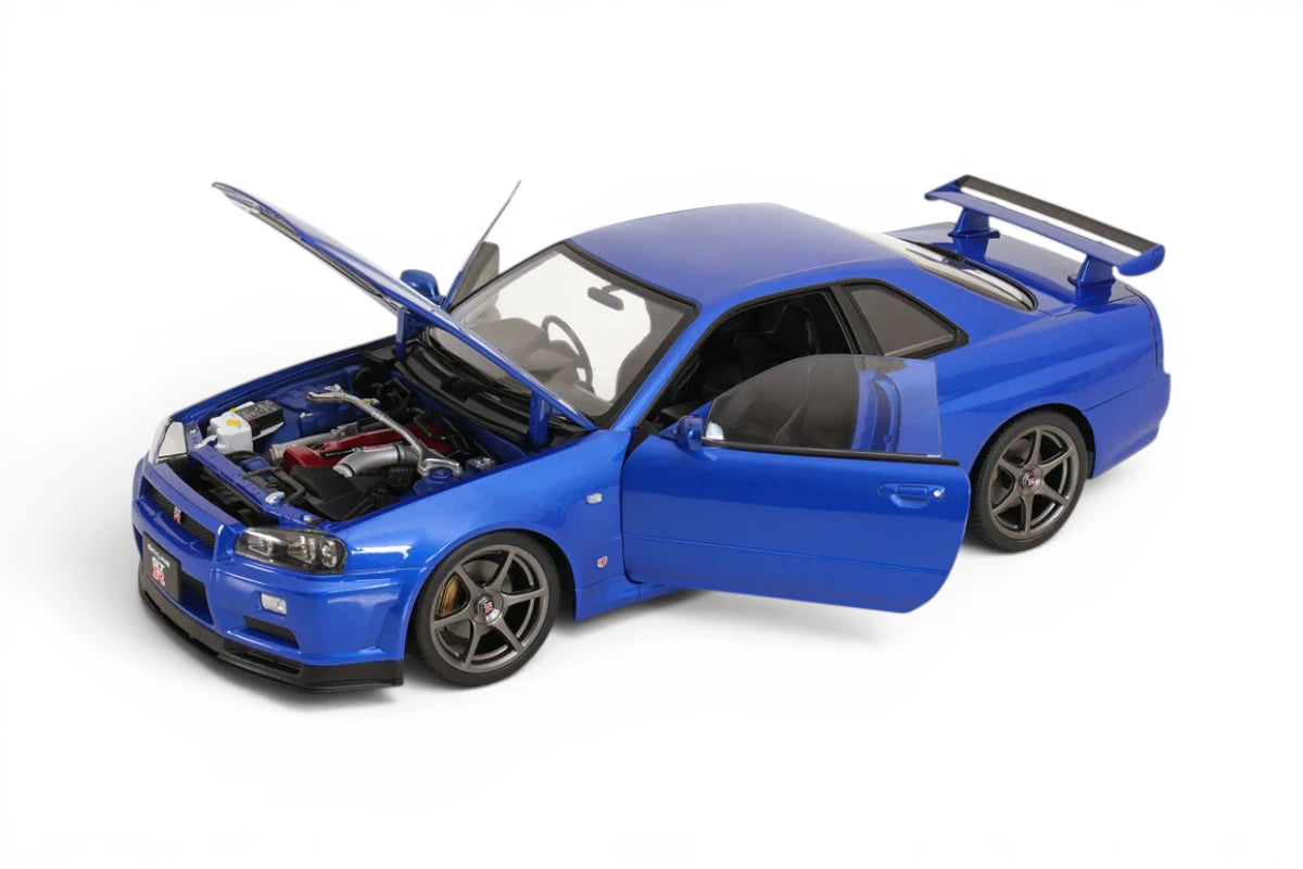 KK-Scale 1:12 Nissan Skyline GT-R (R34) V-Spec II 2001 Jantes OEM – Bleu Métallisé – KKDC120211-1