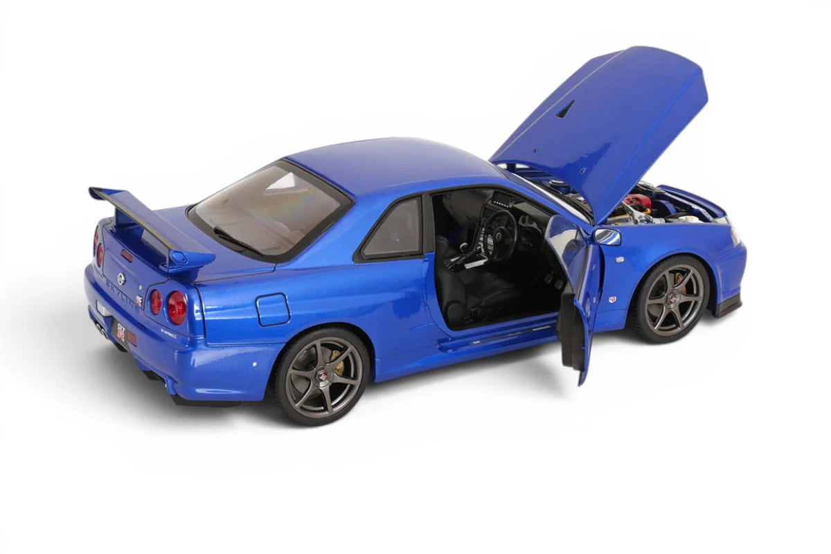 KK-Scale 1:12 Nissan Skyline GT-R (R34) V-Spec II 2001 Jantes OEM – Bleu Métallisé – KKDC120211-1