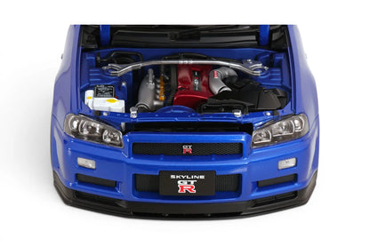 KK-Scale 1:12 Nissan Skyline GT-R (R34) V-Spec II 2001 Jantes OEM – Bleu Métallisé – KKDC120211-1