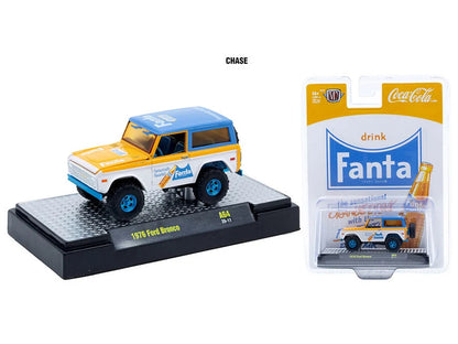 CHASE CAR – M2 Machines 1:64 1976 Ford Bronco – Fanta Coca-Cola Release A64 – Blue Chrome Wheels – 52500-A64-C-CHASE