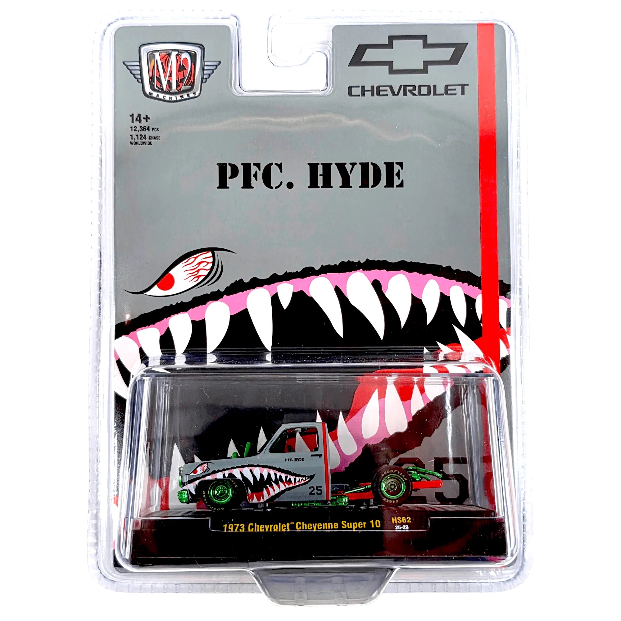 CHASE CARS-1973 Chevrolet Cheyenne Super 10 – “PFC. HYDE” Shark Face -M2 Machines- CHASE-31500-HS62
