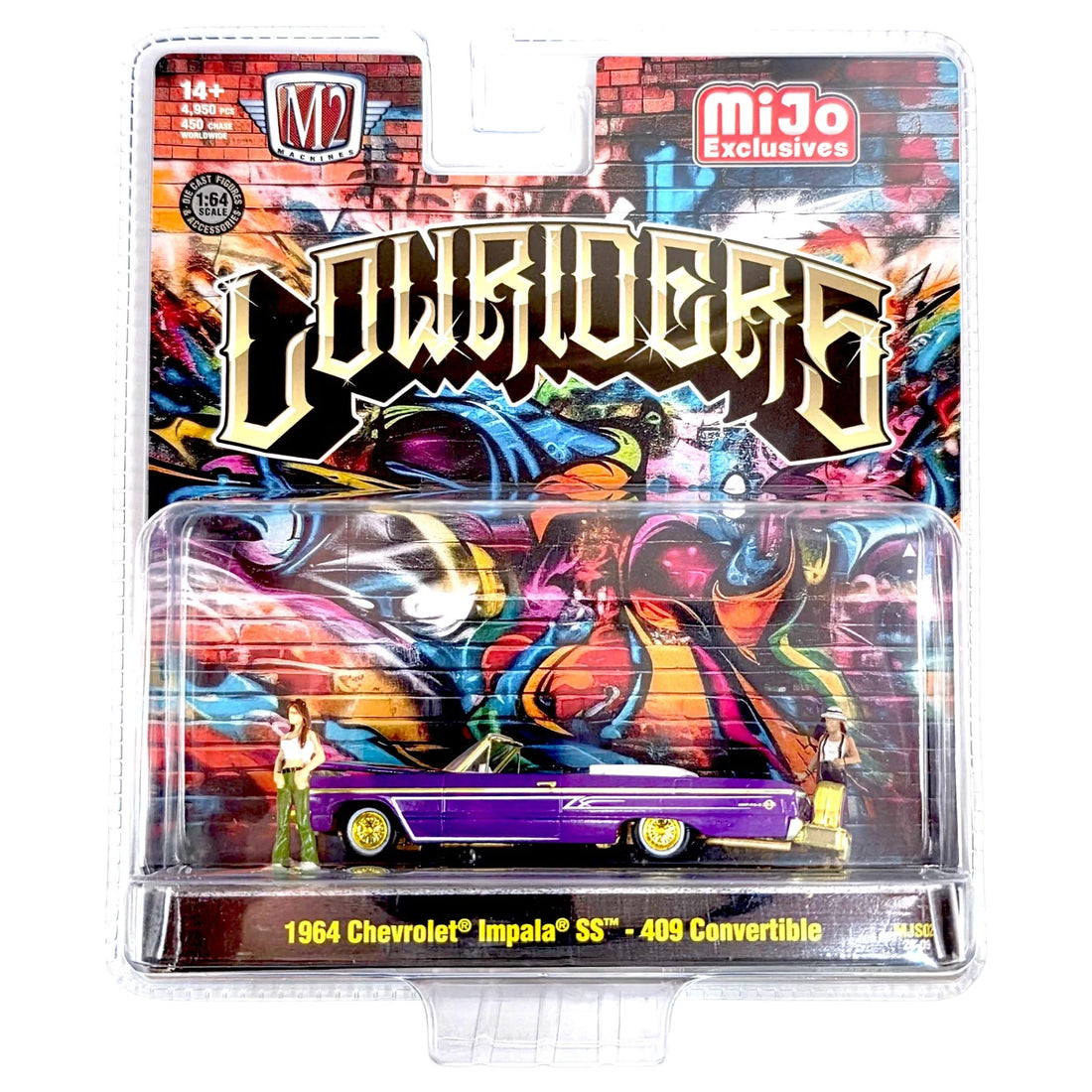CHASE CAR – M2 Machines 1:64 Chevrolet Impala SS Convertible Lowrider 1964 – Violet métallisé avec 2 figurines – MiJo Exclusives – 67500-MJS02-CHASE