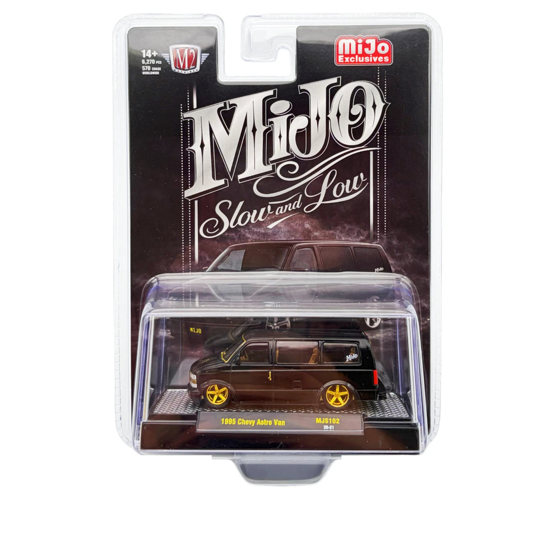 CHASE CAR M2 Machines 1:64 1995 Chevrolet Astro Van Custom Slow Low – Noir – Roues dorées et accents dorés – 31500-MJS102-CHASE