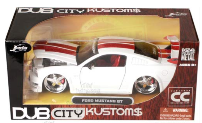 Ford Mustang GT, 2005, White w/ Red Stripes (Échelle-sale 1:24)