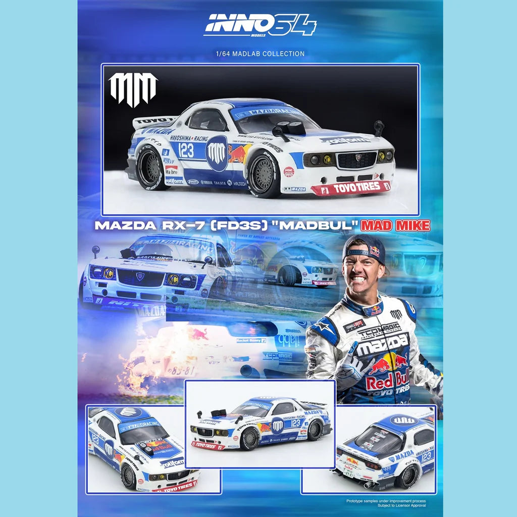 (PRE-ORDER 2025) INNO64 1/64 MAZDA RX7 (FD3S) &quot;PANDEM ROCKET BUNNY&quot; MADBUL MADLAB COLLECTION 001 IN64-MADLAB01-MADBUL