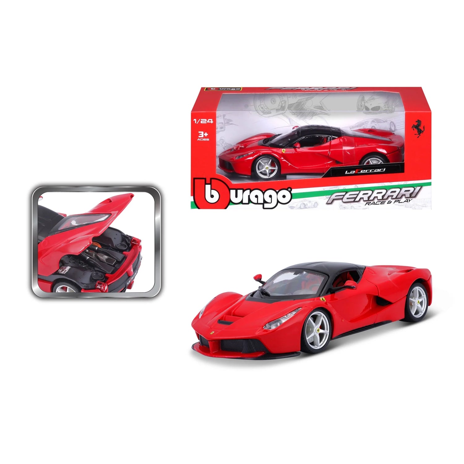 Bburago-1:24 Ferrari LaFerrari -- Red -- Race &amp; Play