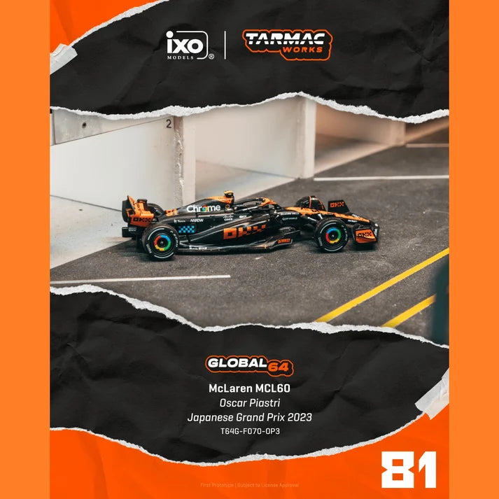 Tarmac Works Global64 1:64 McLaren MCL60 – Grand Prix du Japon 2023 – Oscar Piastri – T64G-F070-OP3
