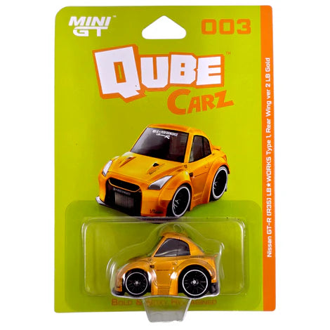 Mini GT - Nissan GT-R (R35) LB Works Type 1, Rear Wing Ver 2 LB Gold - 2025 QubeCarz Series QZ00301-BL