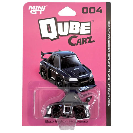 Mini GT- Nissan Skyline GT-R (R34) LB-ER34 Super Silhouette Skyline Black- 2025 QubeCarz Series - QZ00401-BL