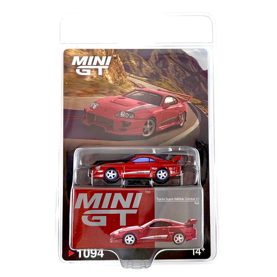 HASE CAR Mini GT 1:64 Toyota Supra VeilSide Combat V-I – Rouge – Roues bleues – MGT01094-BLC-CHASE