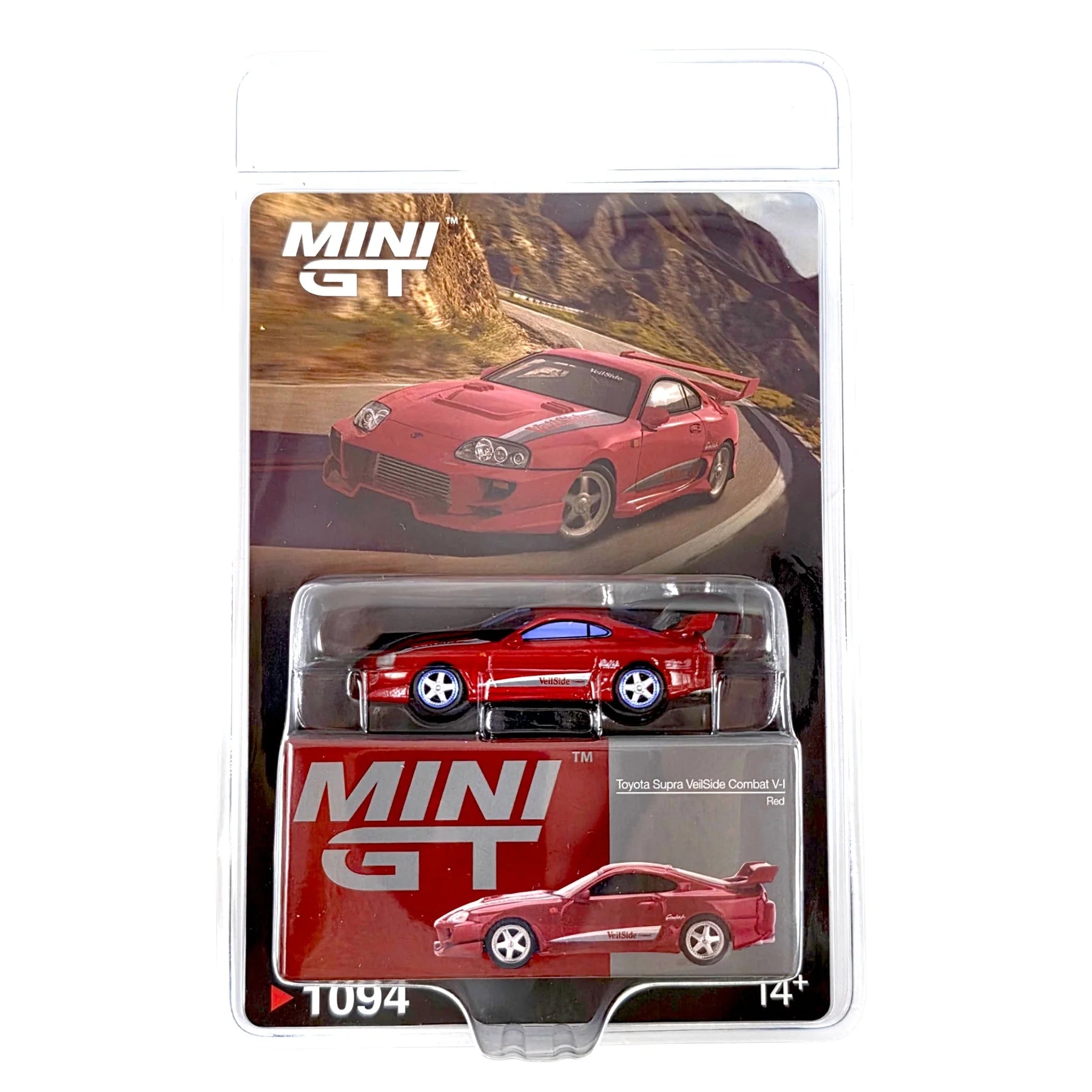 HASE CAR Mini GT 1:64 Toyota Supra VeilSide Combat V-I – Rouge – Roues bleues – MGT01094-BLC-CHASE