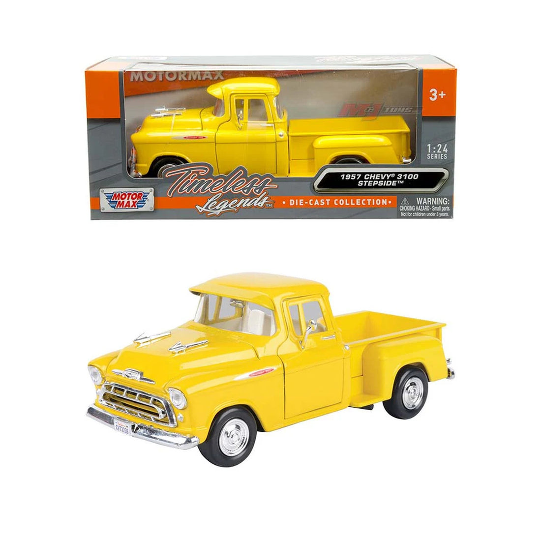 1957 Chevrolet 3100 Stepside Yellow – Motormax 1:24 Timeless Legends – 79381YL