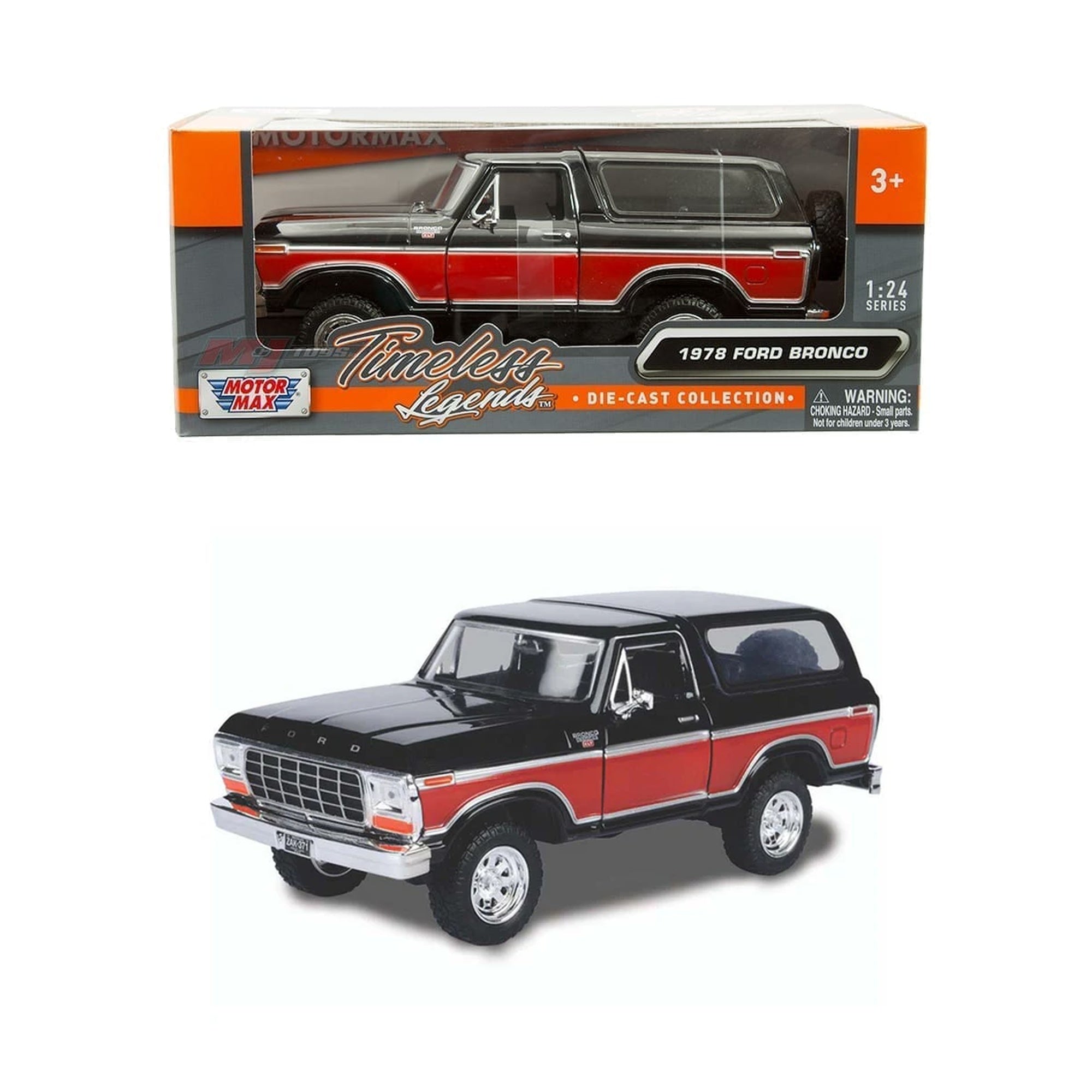 Ford Bronco Ranger XLT Hard Top 1978 Noir et Rouge – Motormax 1:24 Timeless Legends – 79371BKRD