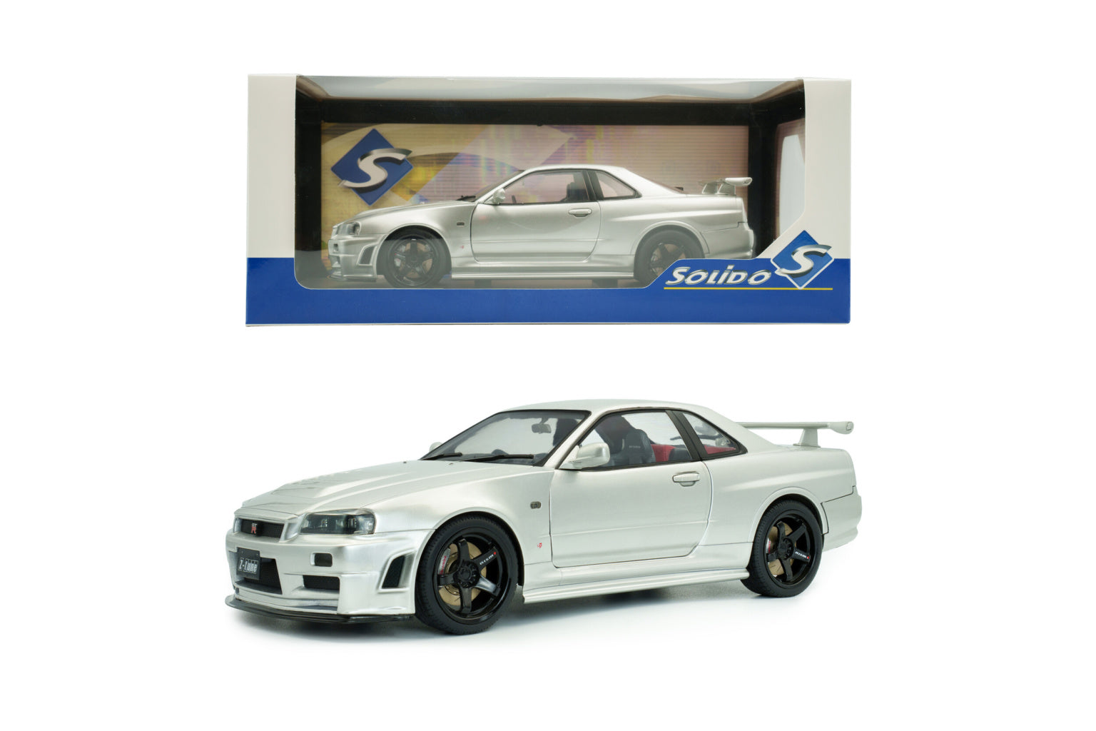 Solido 1:18 1999 Nissan Skyline GT-R (BNR34) with NISMO Parts – Silver – S1804312