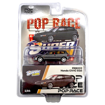 POPRACE 1/64-Honda Civic EG6 Dark Grey *Las Vegas Supercon 2026 Edition (PRB002)