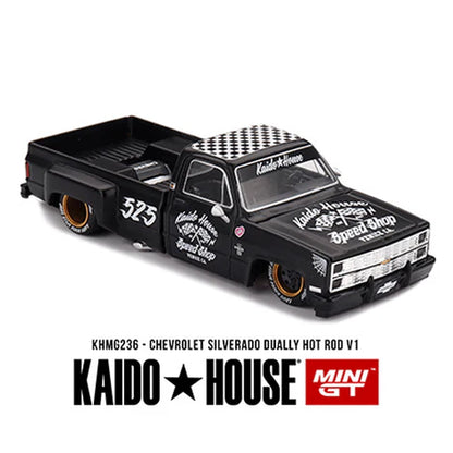 (PRE-ORDER 2026) Kaido House x Mini GT -Chevrolet Silverado Dually Hot Rod V1 – Flat Black KHMG238