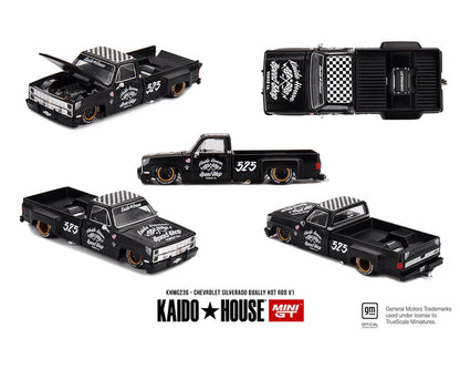 (PRE-ORDER 2026) Kaido House x Mini GT -Chevrolet Silverado Dually Hot Rod V1 – Flat Black KHMG238