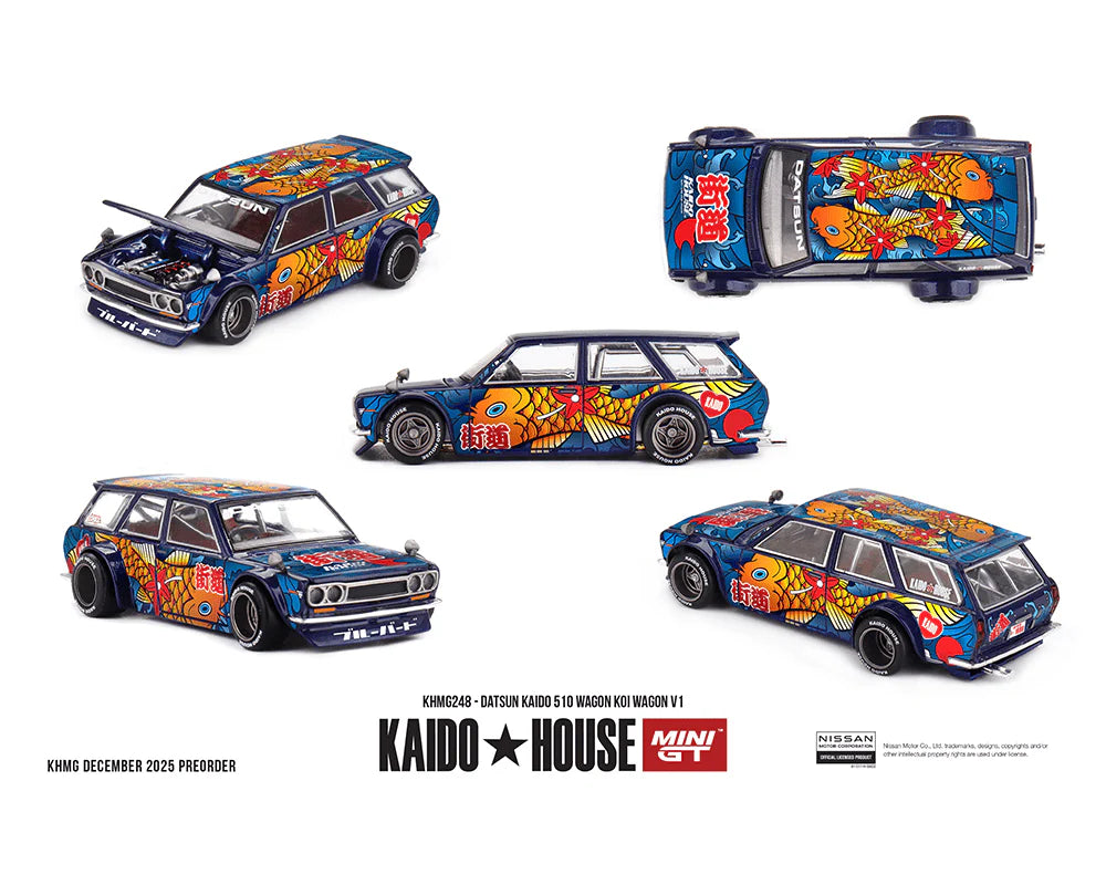 (PRE-ORDER 2026) Kaido House x Mini GT Datsun KAIDO 510 Wagon Koi Wagon V1- Blue-KHMG248