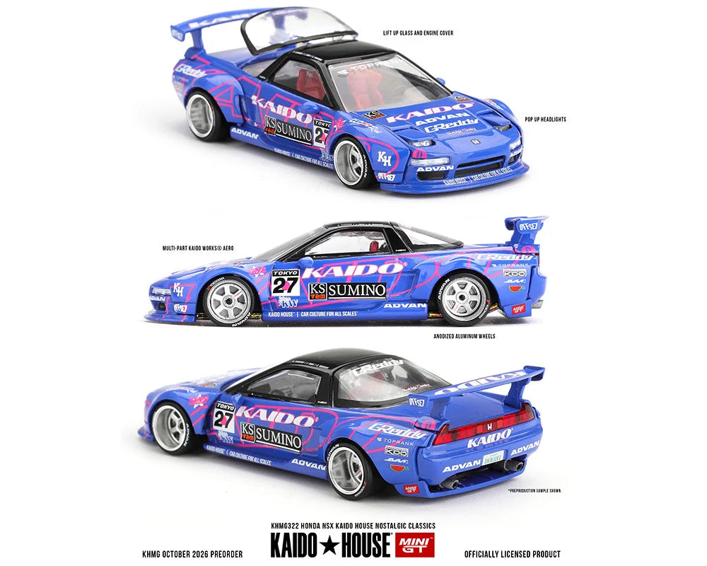 (PRE-ORDER 2026/2027) Kaido House x Mini GT 1:64 Honda NSX Kaido House Nostalgic Classics – Blue – Chance of CHASE – KHMG322