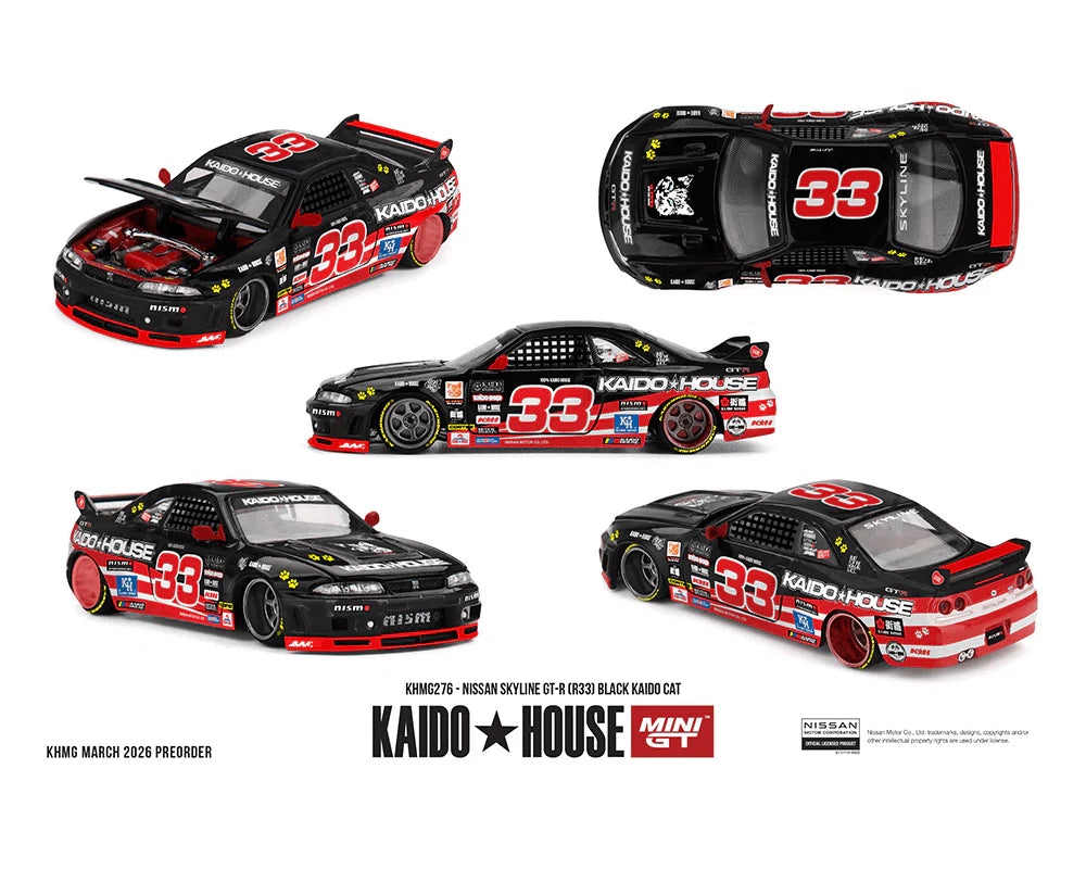 (PRE-ORDER 2026) Kaido House x Mini GT-Nissan Skyline GT-R (R33) Black Kaido Cat  (KHMG276)