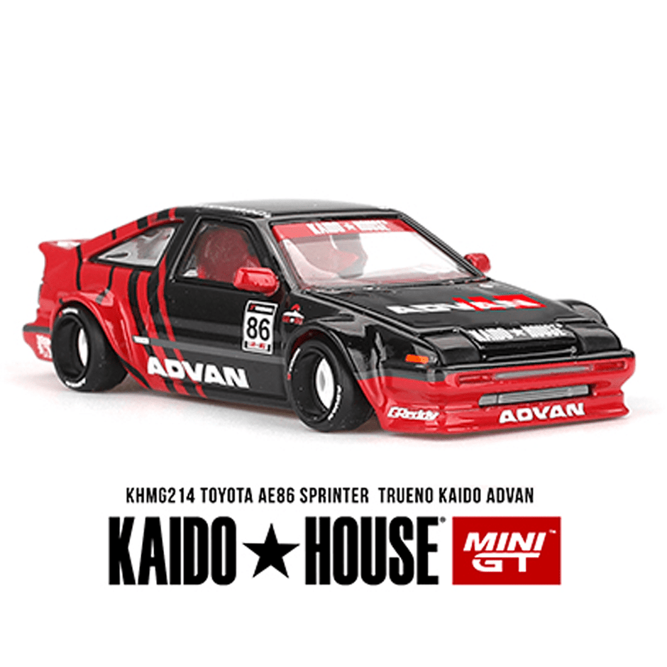 (PRE-ORDER 2025) Kaido House x Mini GT - Toyota AE86 Sprinter Trueno Kaido ADVAN – Red/Black KHMG214
