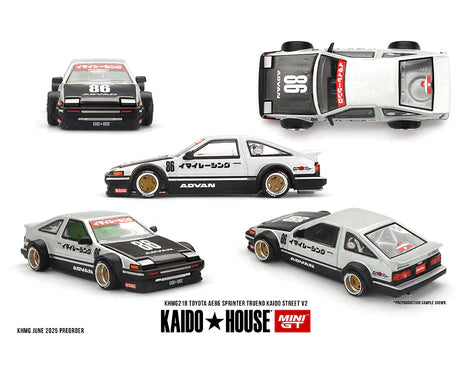 (PRE-ORDER, Q4, 2025) ) Kaido House x Mini GT - Toyota AE86 Sprinter Trueno Kaido Street V2 - White (KHMG218)