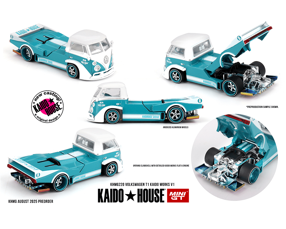 (PRE-ORDER 2025)  Kaido House x Mini GT - Volkswagen T1 KAIDO WORKS V1 – Turquoise/White KHMG220