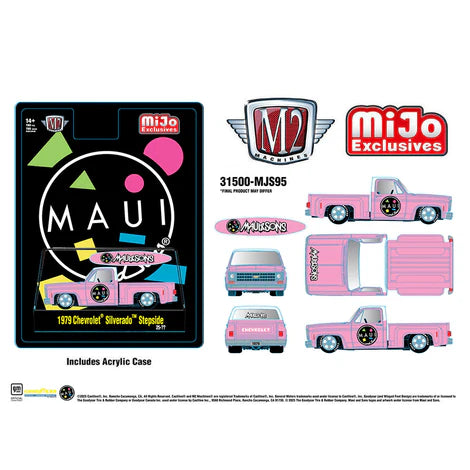 1979 Chevrolet Silverado Stepside with Surfboard Maui &amp; Sons – Pink (M2 Machines 31500-MJS95)