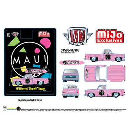 1979 Chevrolet Silverado Stepside with Surfboard Maui &amp; Sons – Pink (M2 Machines 31500-MJS95)