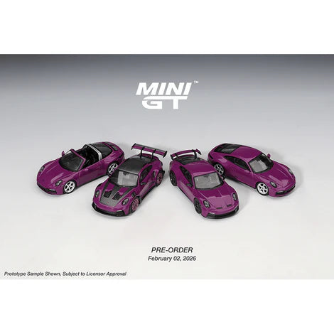 (PRE-ORDER 2026) Mini GT-Porsche 911 (992.1) Rubystone Red Set of 4 – Special Edition MGTS0021