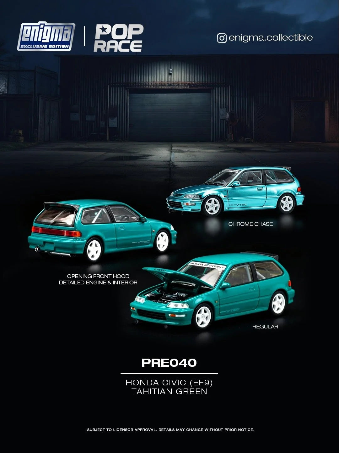 (PRE-ORDER 2027) Pop Race 1:64 Honda Civic (EF9) – Tahitian Green – Enigma Exclusive Edition – PRE040