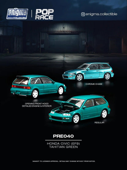(PRE-ORDER 2027) Pop Race 1:64 Honda Civic (EF9) – Tahitian Green – Enigma Exclusive Edition – PRE040