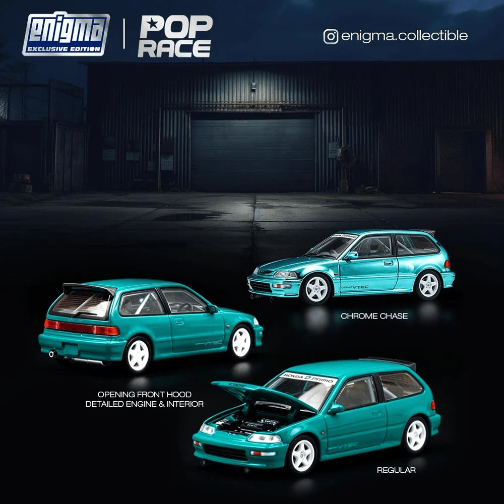 (PRE-ORDER 2027) Pop Race 1:64 Honda Civic (EF9) – Tahitian Green – Enigma Exclusive Edition – PRE040