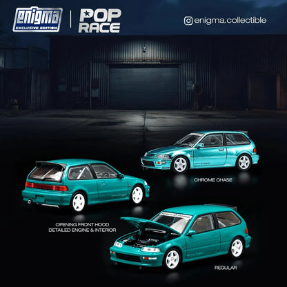 (PRE-ORDER 2027) Pop Race 1:64 Honda Civic (EF9) – Tahitian Green – Enigma Exclusive Edition – PRE040