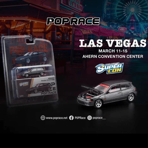 POPRACE 1/64-Honda Civic EG6 Dark Grey *Las Vegas Supercon 2026 Edition (PRB002)