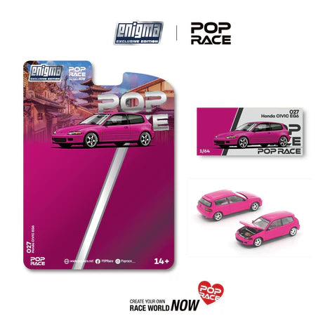 (PRE-ORDER 2026) POPRACE 1/64- Honda Civic EG6 - Pink *Enigma Exclusive Edition (PRE027)