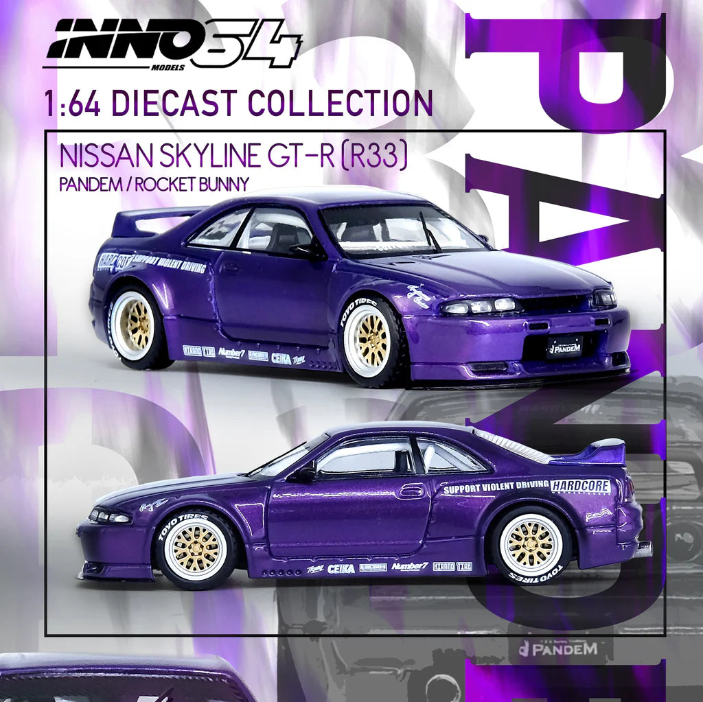 INNO64-NISSAN SKYLINE GT-R (R33) &quot;PANDEM ROCKET BUNNY&quot; Purple (IN64-R33P-PPL)