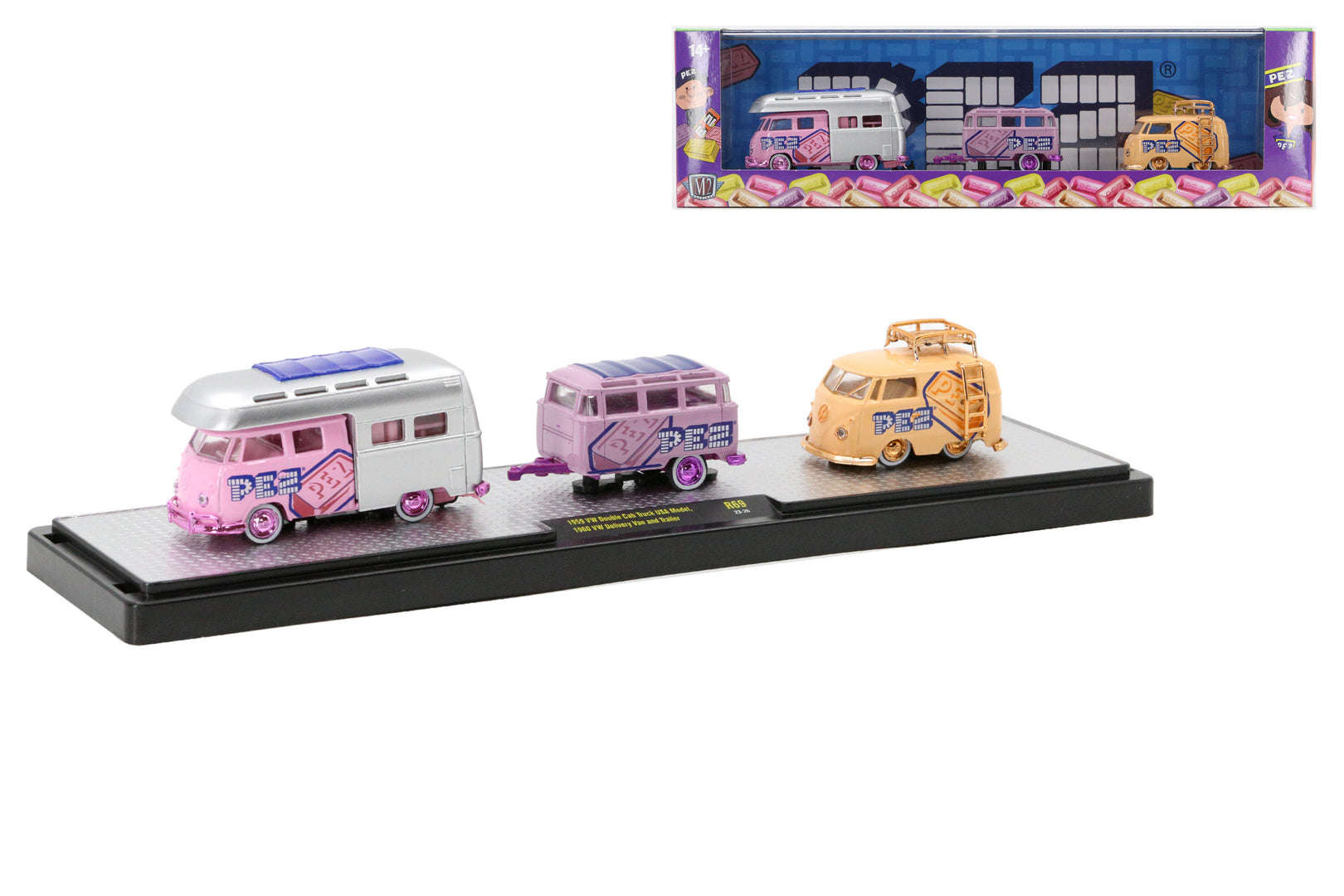 Chase Cars-PEZ-1959 VW Double Cab Truck USA Model &amp; 1960 VW Delivery Van and Trailer