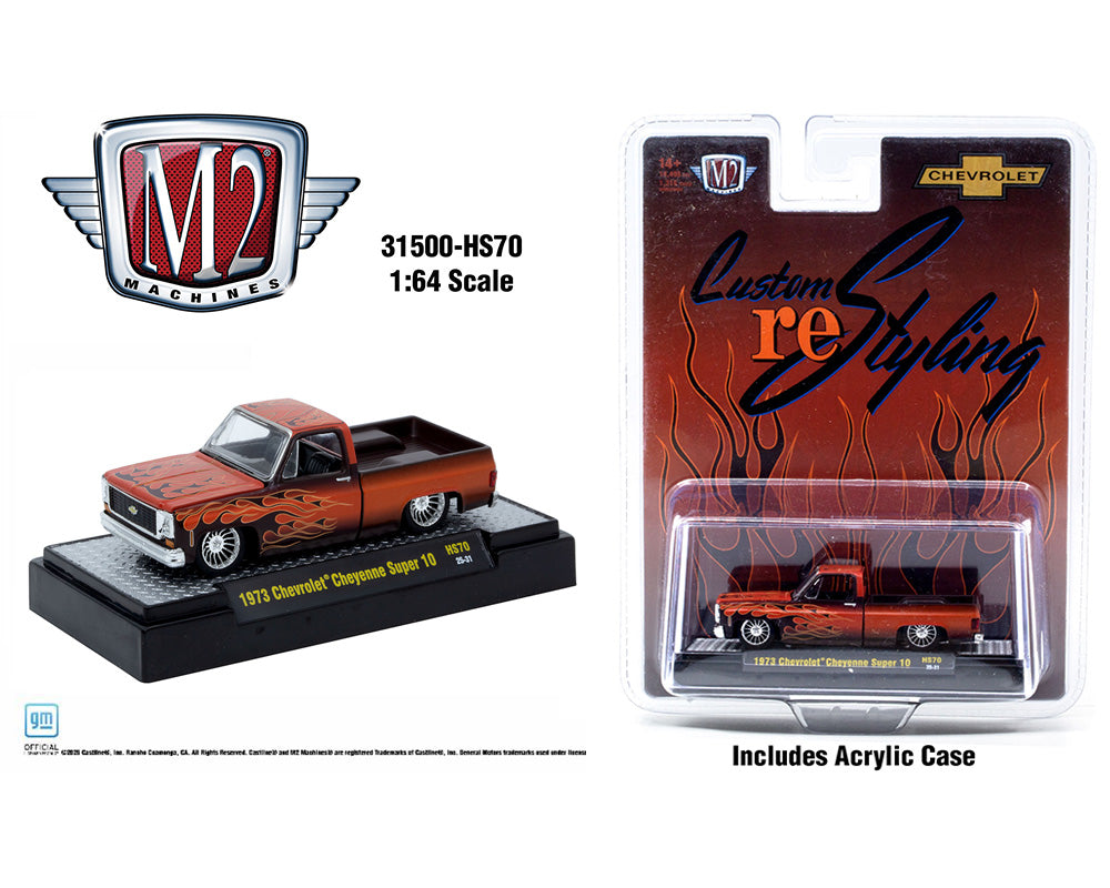 1973 Chevrolet Cheyenne Super 10 Custom Re Styling – Brown w/ Flames  (M2 Machines 31500-HS70)