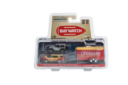 2016 Ford Explorer Emerald Bay Beach Patrol Lifeguard with 2013 Jeep Wrangler Rubicon in Enclosed Car Hauler - Baywatch (2017)