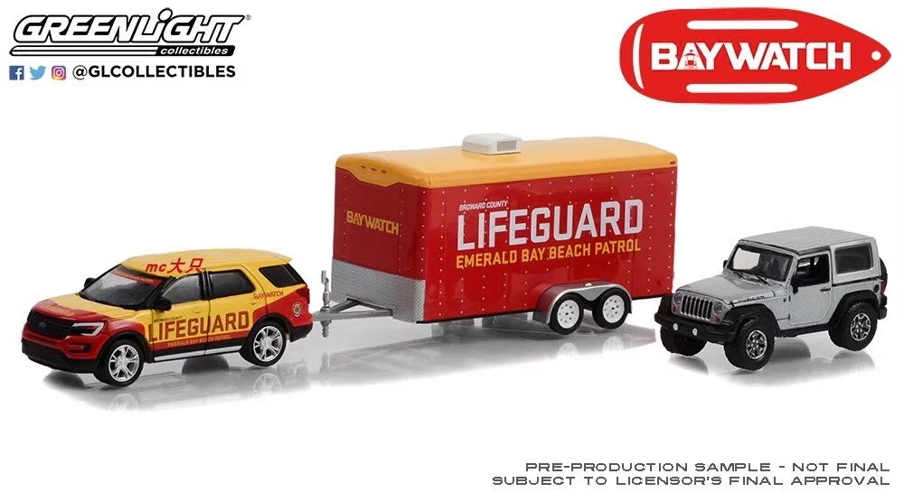 2016 Ford Explorer Emerald Bay Beach Patrol Lifeguard with 2013 Jeep Wrangler Rubicon in Enclosed Car Hauler - Baywatch (2017)