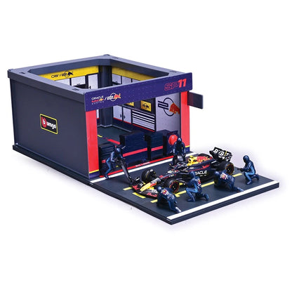 Bburago Diorama-1:43-2024 Formula Race Red Bull RB20 Pit Pass Paddock Set, Perez 