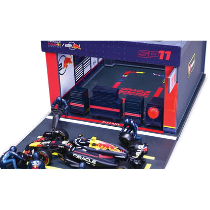 Bburago Diorama-1:43-2024 Formula Race Red Bull RB20 Pit Pass Paddock Set, Perez 