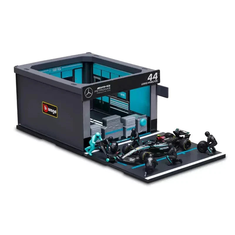 Bburago Diorama-1:43-2024 Formula Race Red Bull RB20 Pit Pass Paddock Set, Hamilton 