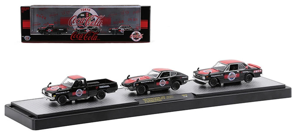 Coca-Cola 1970 Nissan Fairlady Z432, 1971 Nissan Skyline GT-R &amp; 1974 Datsun Truck (M2 Machines Auto-Haulers 56000-TW10)