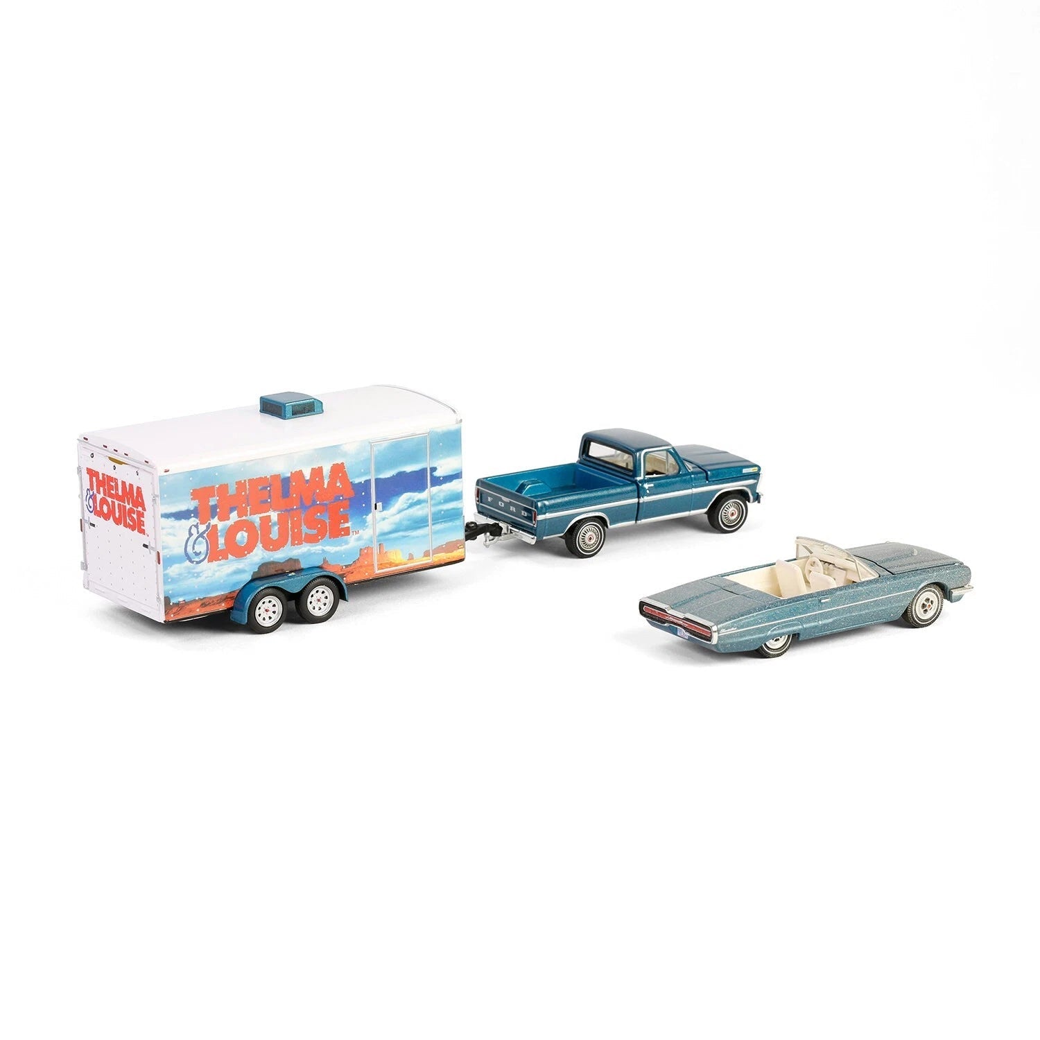 1966 Ford Thunderbird Convertible Blue (Dust Covered) and 1967 Ford F-250 Pickup Truck-"Thelma &amp; Louise" (1991) Movie (GL31180-B)