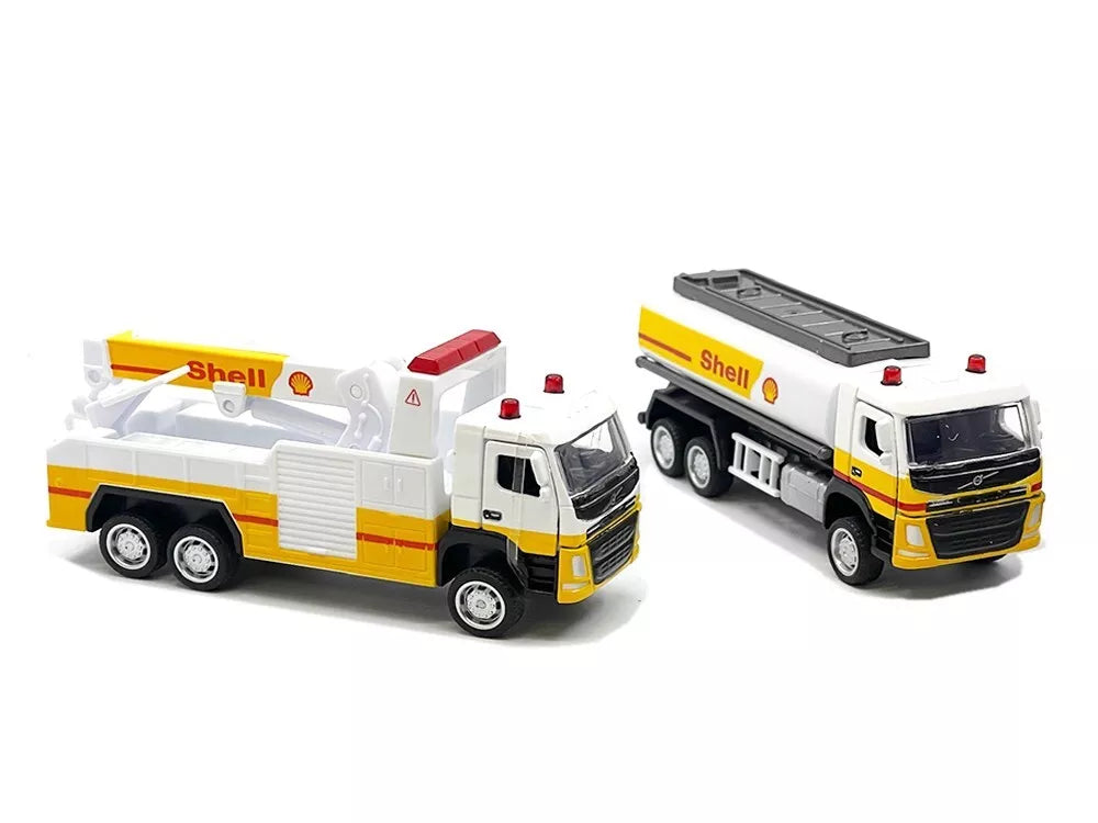 Diorama Model Kit de jeu station service Shell avec pétrolier Volvo et dépanneuse Volvo 1:64  (Shell Gas Station Playset w/ Volvo Oil Tanker and Volvo Tow Truck 1:64