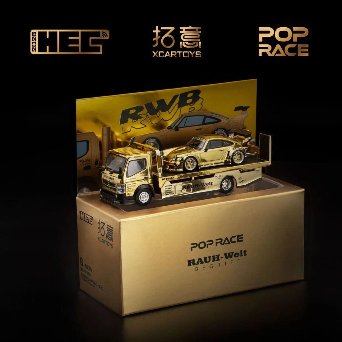 (limit 1 per customer) POPRACE 1:64 RWB 930 &amp; RWB Truck Set Gold Chrome – HEC 2026