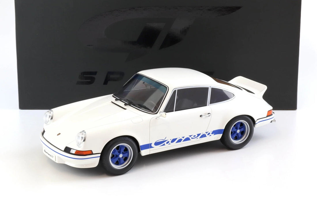 GT Spirit 1:12 Porsche 911 Carrera RS 2.7 Coupé 1973 – Blanc Grand Prix / Bleu – GT921
